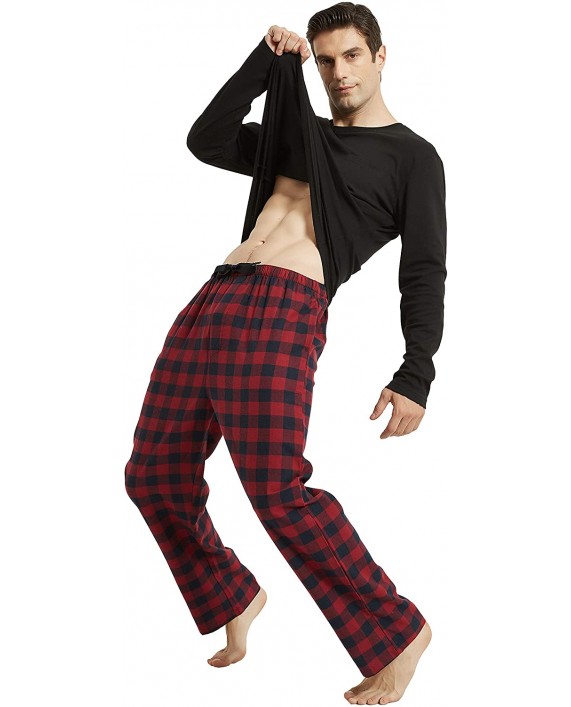 Amaxer Men's 100% Cotton Pajama Set Plaid Pants Crewneck Top Long Sleeve Pjs Soft Warm Lounge Set 2 Pcs Great Gift at Men’s Clothing store