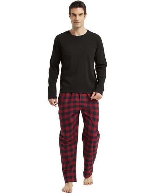 Amaxer Men's 100% Cotton Pajama Set Plaid Pants Crewneck Top Long Sleeve Pjs Soft Warm Lounge Set 2 Pcs Great Gift at  Men’s Clothing store