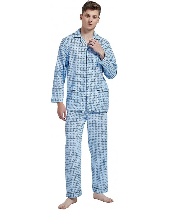 Amaxer Mens 100% Cotton Pajamas Set Long Sleeve Pjs Button Fly Pants Soft Elastic Drawstring Waistband Bottoms at Men’s Clothing store