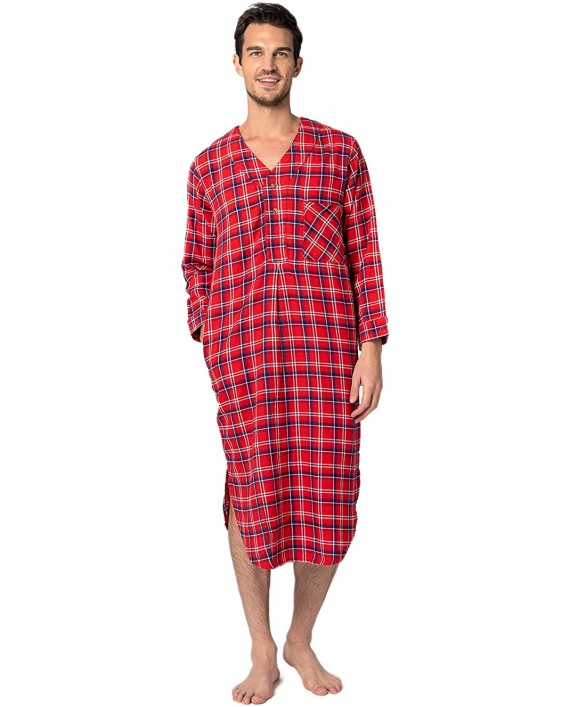 Andrew Scott Men's 2 Pack Lightweight Cotton Flannel Sleep Shirt Long Henley Nightshirt Pajamas 2 Pack- Assorted Classic Plaids Small at Men’s Clothing store