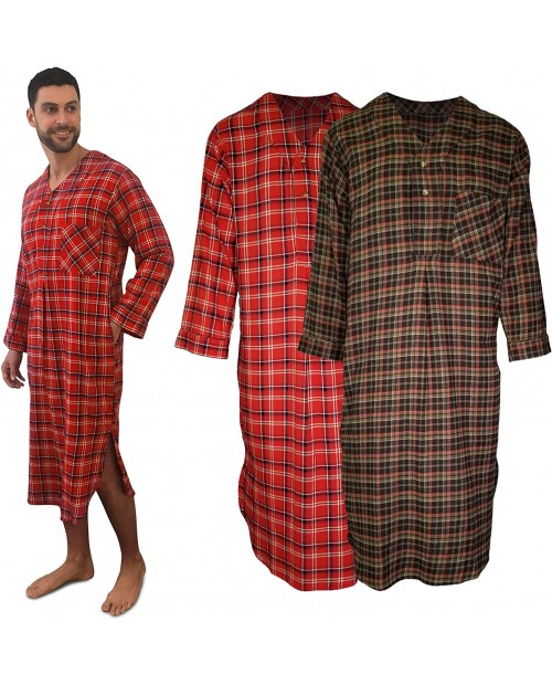 Andrew Scott Men's 2 Pack Lightweight Cotton Flannel Sleep Shirt Long Henley Nightshirt Pajamas 2 Pack- Assorted Classic Plaids Small at  Men’s Clothing store