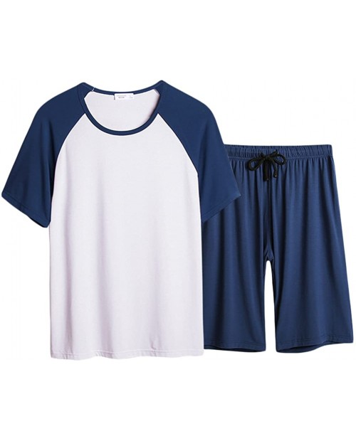 Asherbaby Mens Summer Pajamas Set Adult Knit Cotton Raglan Sleepwear Shorts Sleeve Loungewear PJS at Men’s Clothing store