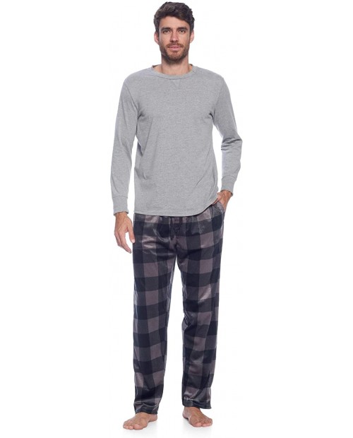 Ashford & Brooks Men's Jersey Knit Long-Sleeve Top and Mink Fleece Bottom Pajama Set