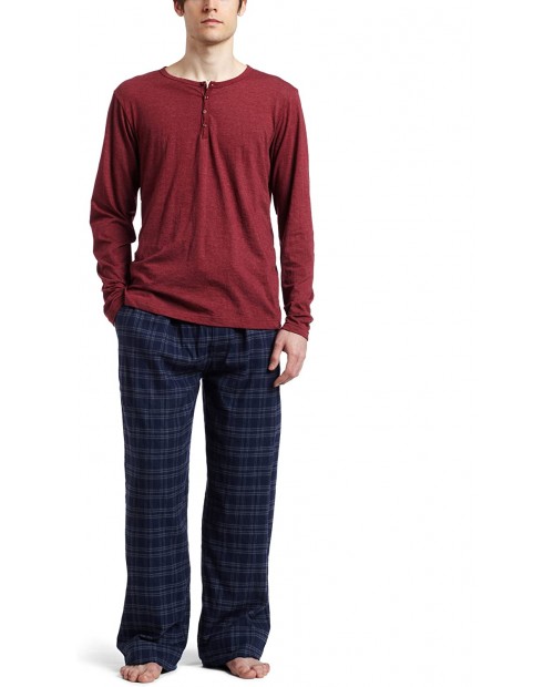 Bottoms Out Mens Flannel and Henley Pajama Set Navy Burgundy Medium at  Men’s Clothing store