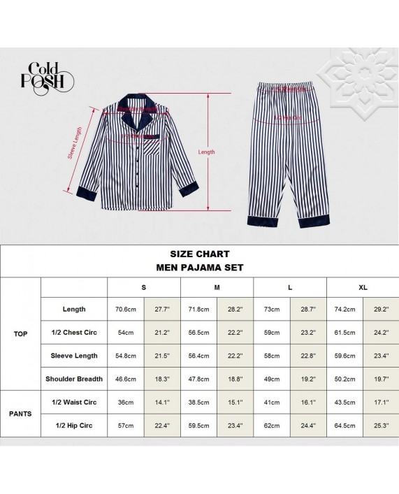 COLD POSH Men's Silk Pajamas Long Sleeve 2PC Soft Luxury at Men’s Clothing store
