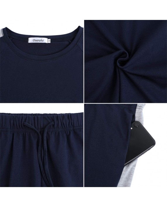 Doaraha Men's Pajama Set Summer Short Sleeves and Shorts Nightwear Classic Sleepwear Lounge Set with Pockets S-XXL at Men’s Clothing store