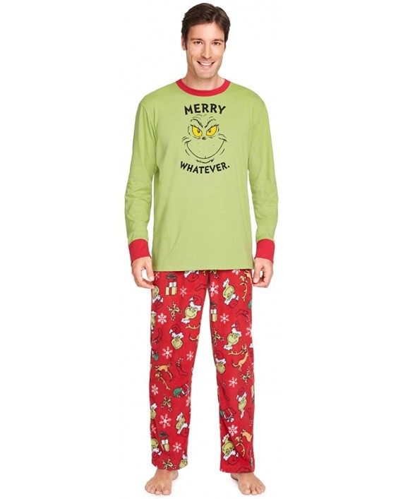 Dr. Seuss The Grinch Merry Whatever Men's Super Soft Pajamas PJ Set at Men’s Clothing store