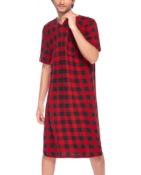 Ekouaer Men’s Nightshirt Nightwear Comfy Big&Tall Short Sleeve Henley Sleep Shirt at Men’s Clothing store