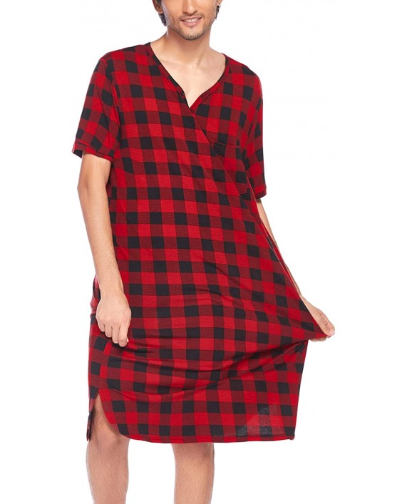 Ekouaer Men’s Nightshirt Nightwear Comfy Big&Tall Short Sleeve Henley Sleep Shirt at Men’s Clothing store