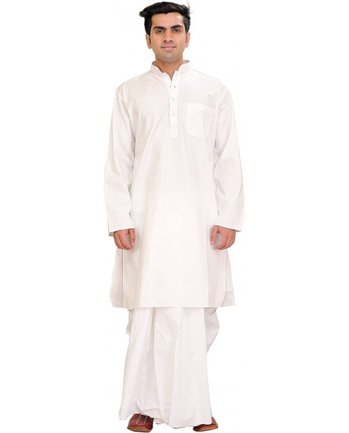 Exotic India Bright-White Plain Dhoti Kurta Set at Men’s Clothing store