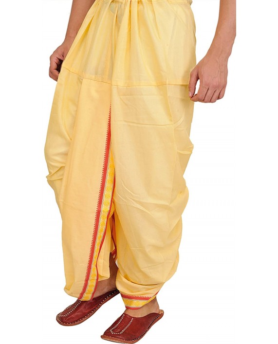 Exotic India Chamomile Ready to Wear Dhoti and Veshti Set - Yellow at Men’s Clothing store