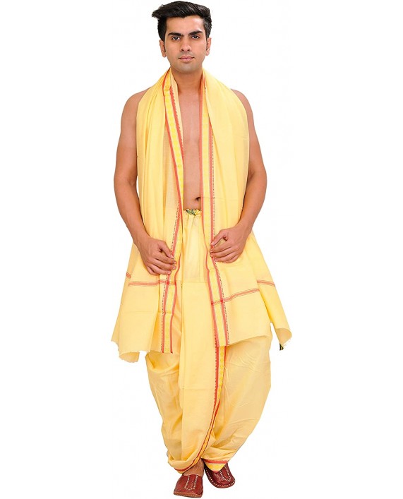 Exotic India Chamomile Ready to Wear Dhoti and Veshti Set - Yellow at Men’s Clothing store