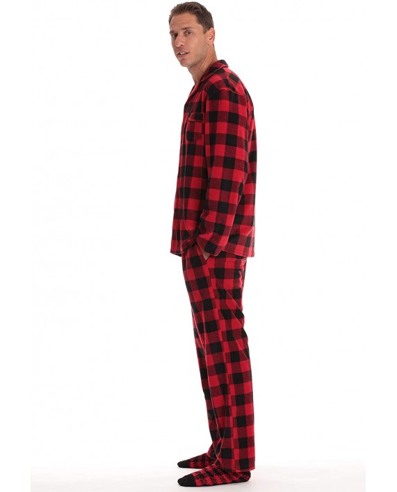 #followme Family Pajamas Buffalo Plaid Button-Front Microfleece Pajamas Set with Matching Socks at Men’s Clothing store