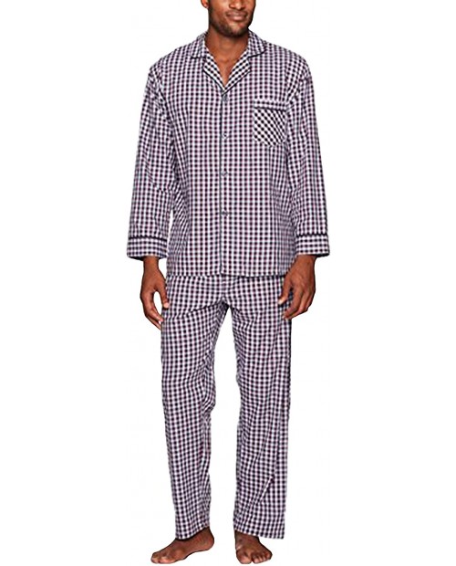 Hanes Men's Woven Plain-Weave Pajama Set Berry Medium at Men’s Clothing store