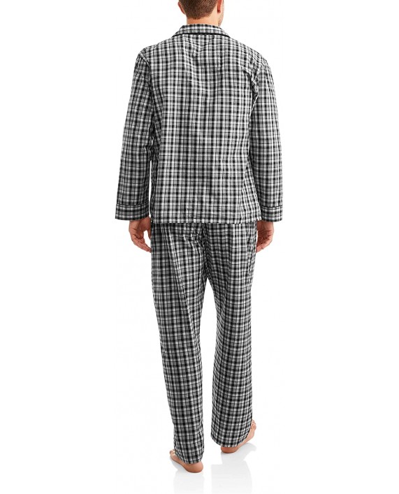 Hanes Men's Woven Plain-Weave Pajama Set Small Grey Black Plaid at Men’s Clothing store
