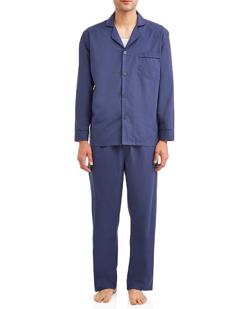 Hanes Men's Woven Plain-Weave Pajama Set Small Navy at Men’s Clothing store