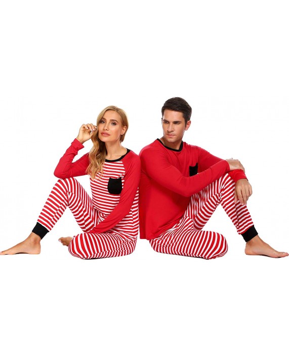 Hotouch Matching Family Pajamas Sets Women Men Christmas Pjs Striped Christmas Pajamas for Family Sleepwear Loungewear at Women’s Clothing store
