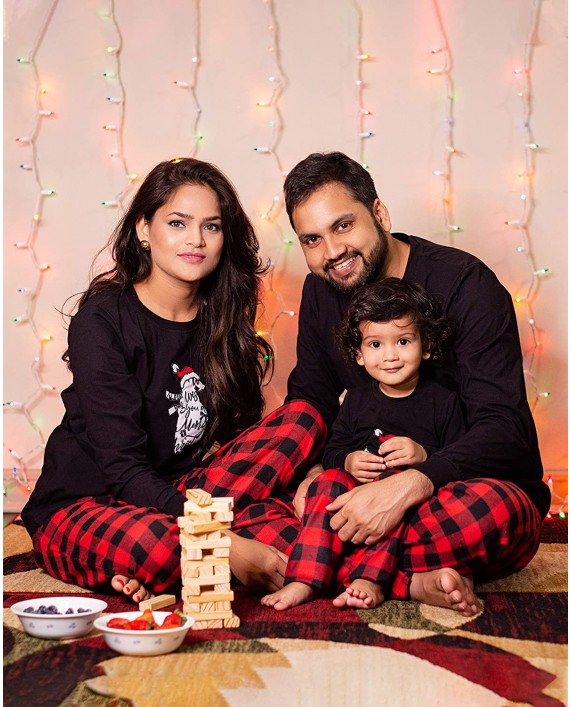 IFFEI Matching Family Pajamas Sets Christmas PJ's Bear Santa Printed Sleepwear with Plaid Bottom