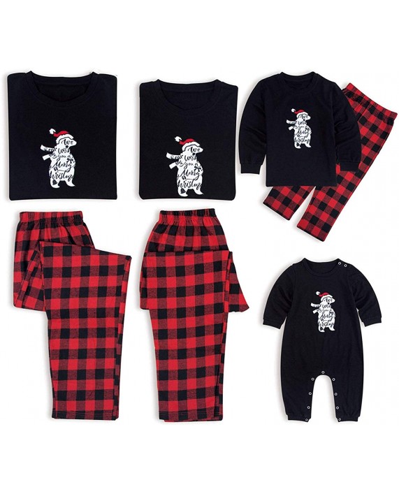 IFFEI Matching Family Pajamas Sets Christmas PJ's Bear Santa Printed Sleepwear with Plaid Bottom