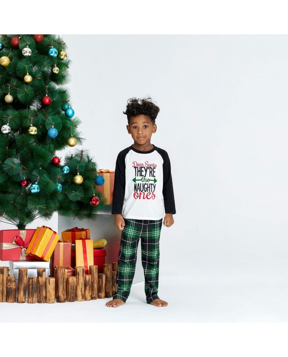 IFFEI Matching Family Pajamas Sets Christmas PJ's Letter Print Top and Plaid Bottom Sleepwear