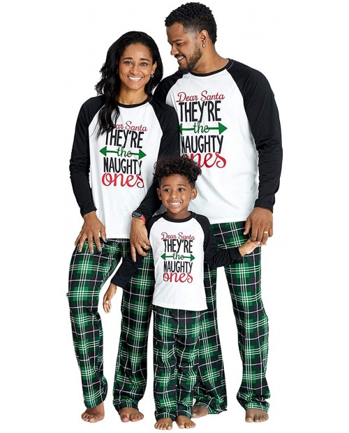 IFFEI Matching Family Pajamas Sets Christmas PJ's Letter Print Top and Plaid Bottom Sleepwear