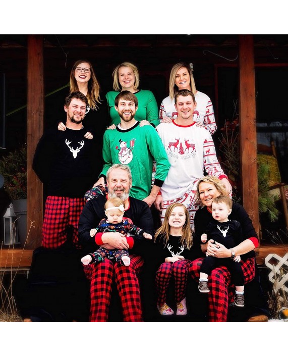 IFFEI Matching Family Pajamas Sets Christmas PJ's with Deer Long Sleeve Tee and Plaid Pants Loungewear