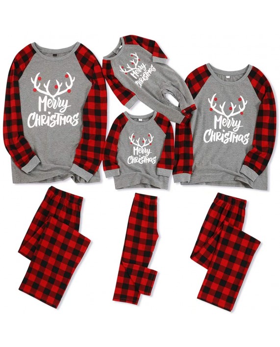 IFFEI Matching Family Pajamas Sets Christmas PJ's with Letter and Plaid Printed Long Sleeve Tee and Pants Loungewear Men-X-Large Grey at Men’s Clothing store