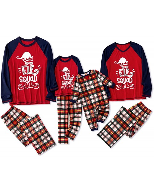 IFFEI Matching Family Pajamas Sets Holiday at Home PJ's with Elf Squad Printed Long Sleeve Tee and Plaid Pants Men XL at  Men’s Clothing store