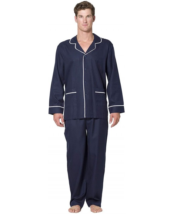 Intimo Mens Herringbone Long Pajama Set with Piping at Men’s Clothing store