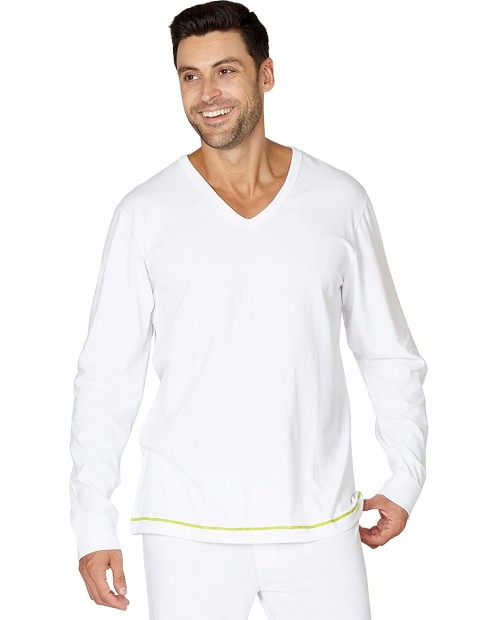 INTIMO Mens Long Sleeve V Neck Top White X-Large at  Men’s Clothing store