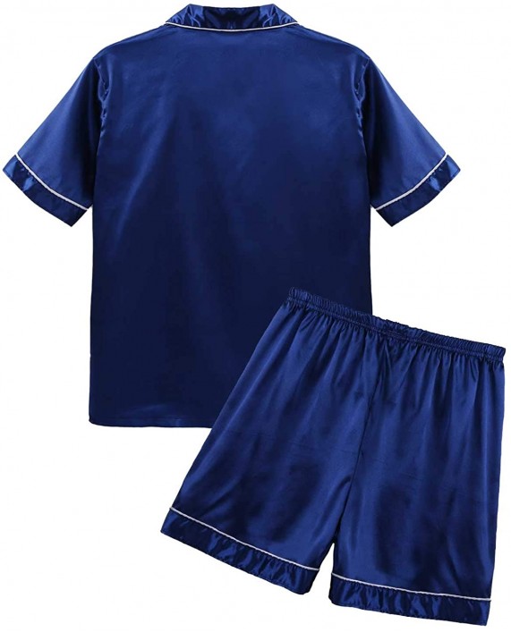 JanJean Mens Satin Pajama Set Short Sleeves Button Down Shirt with Shorts Sleepwear Loungewear at Men’s Clothing store