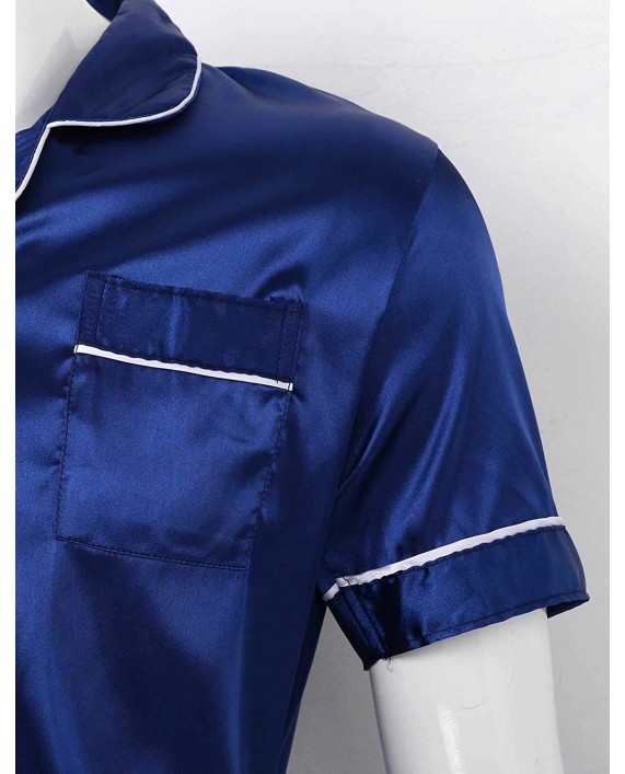 JanJean Mens Satin Pajama Set Short Sleeves Button Down Shirt with Shorts Sleepwear Loungewear at Men’s Clothing store
