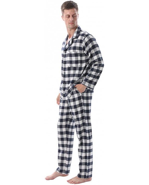 LANBAOSI Mens Pajama Sets Soft Flannel Cotton Sleepwear Long Sleeve Button Down Plaid Shirt Pants Pjs Set Loungewear at Men’s Clothing store