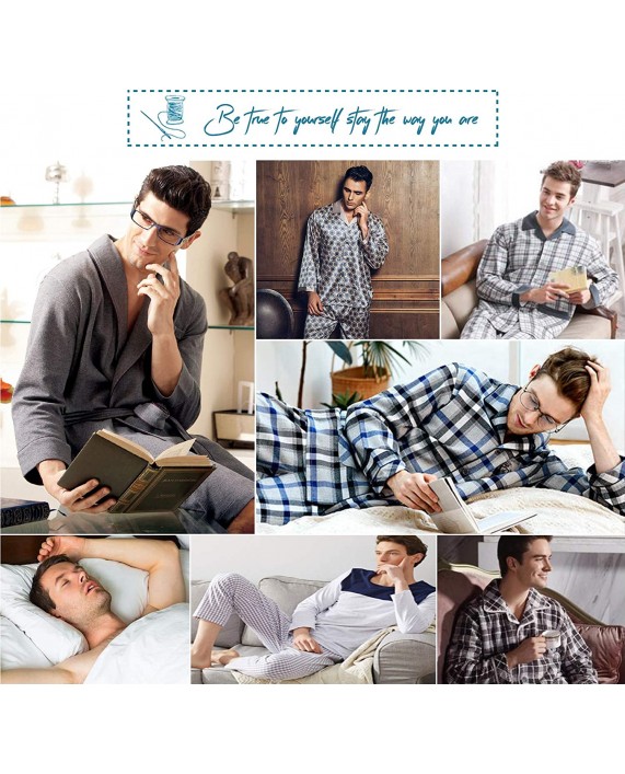 LANBAOSI Mens Pajama Sets Soft Flannel Cotton Sleepwear Long Sleeve Button Down Plaid Shirt Pants Pjs Set Loungewear at Men’s Clothing store