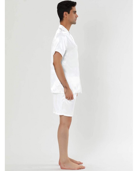 Lars Amadeus Men's Summer Satin Pajama Sets Short Sleeve Night Wear Sleepwears Sleep Lounge Sets at Men’s Clothing store