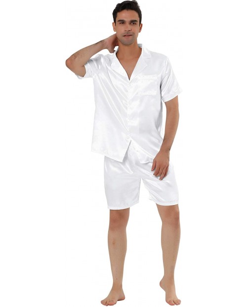 Lars Amadeus Men's Summer Satin Pajama Sets Short Sleeve Night Wear Sleepwears Sleep Lounge Sets at  Men’s Clothing store