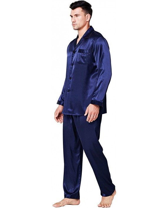 Lonxu Mens Satin Long Button-Down Pajamas Set S M L XL 2XL 3XL 4XL at Men’s Clothing store