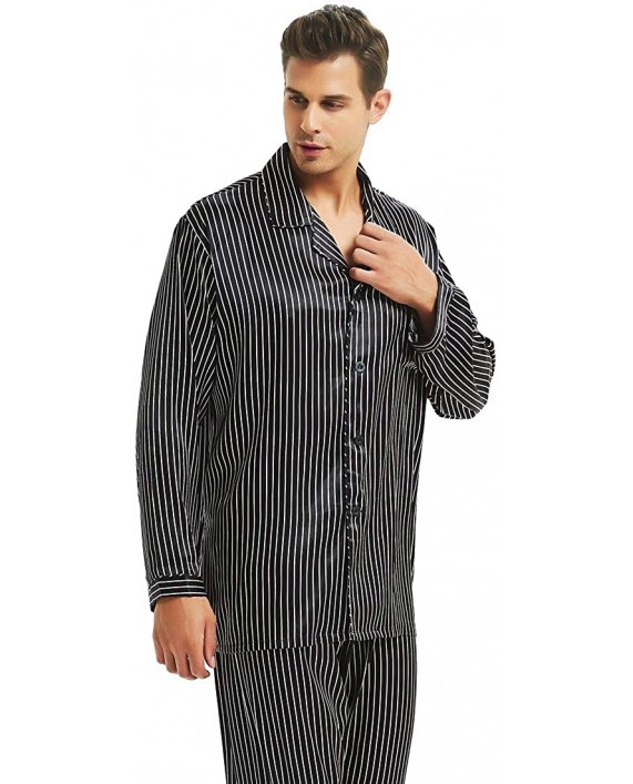 Lonxu Mens Silk Satin Pajamas Set Sleepwear Loungewear S~4XL Plus Gifts at Men’s Clothing store