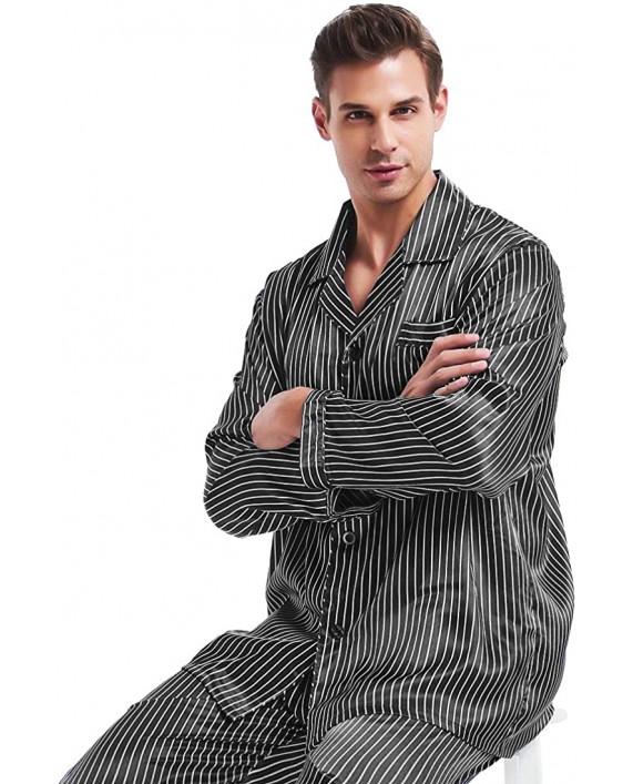 Lonxu Mens Silk Satin Pajamas Set Sleepwear Loungewear S~4XL Plus Gifts at Men’s Clothing store