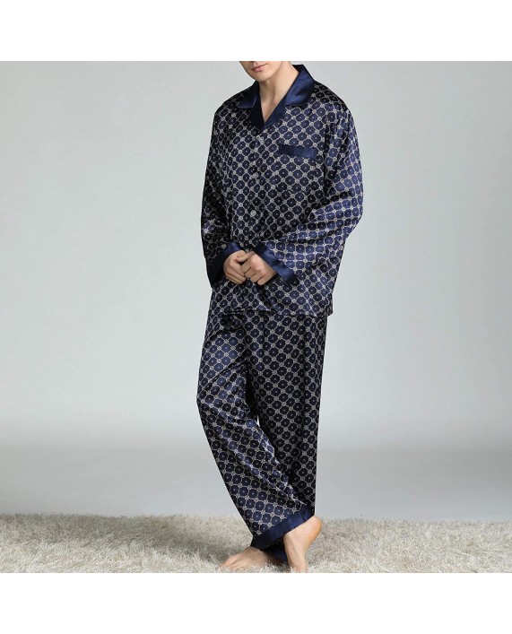 Lu's Chic Men' s Long Sleeve Pajama Set Plaid Sleepwear Button Down Pjs Lounge With Pockets Satin at Men’s Clothing store