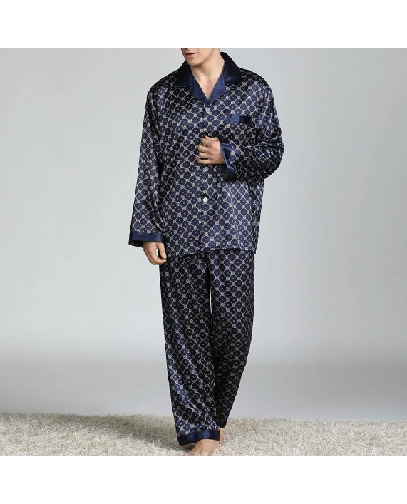 Lu's Chic Men' s Long Sleeve Pajama Set Plaid Sleepwear Button Down Pjs Lounge With Pockets Satin at Men’s Clothing store