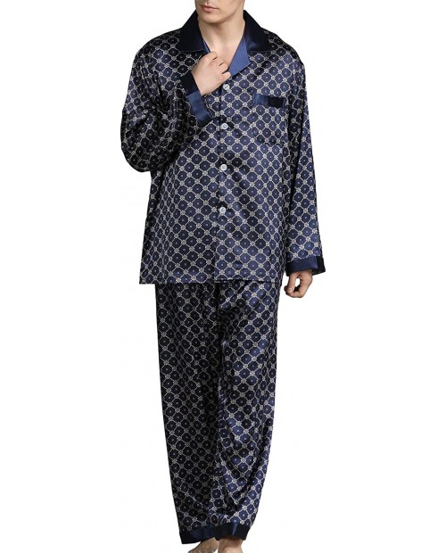 Lu's Chic Men' s Long Sleeve Pajama Set Plaid Sleepwear Button Down Pjs Lounge With Pockets Satin at  Men’s Clothing store