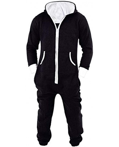 Lu's Chic Men's Hooded Onesie Union Suit Non Footed Warm Zipper Long Playsuit Pajama Jumpsuit at Men’s Clothing store