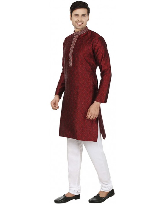 Maple Clothing Men's Kurta Pajama Jacquard Silk Indian Party Wear Apparel