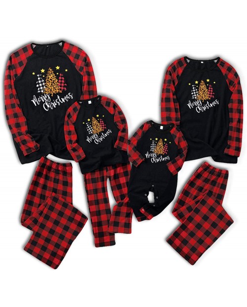 Matching Family Pajamas Sets Christmas PJS Red Plaid Tee and Pants 2-Piece Fall Winter Clothes Loungewear Sleepwear at Men’s Clothing store
