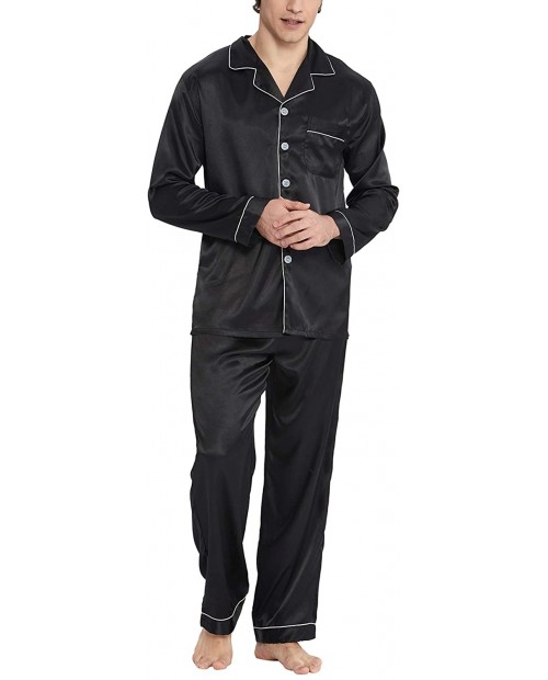 Men＆Women Satin Pajamas Set Lightweight Long Sleeve Button Down Elastic Waist Loose fit Nightwear Soft Pj Free Eye Mask at  Men’s Clothing store