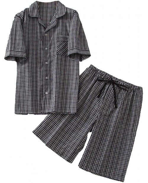 Mens 2 Piece Sleepwear Set Cotton Woven Crew Neck Short Summer Sleepwear Pajama Set at Men’s Clothing store