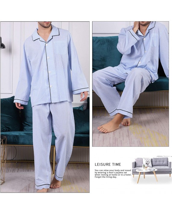 Men’s Pajama Set Lightweight Long Sleeve Sleepwear Soft Tops and Pants Button Down PJ Set for Men at Men’s Clothing store