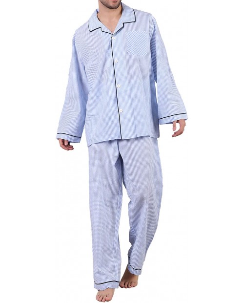 Men’s Pajama Set Lightweight Long Sleeve Sleepwear Soft Tops and Pants Button Down PJ Set for Men at  Men’s Clothing store