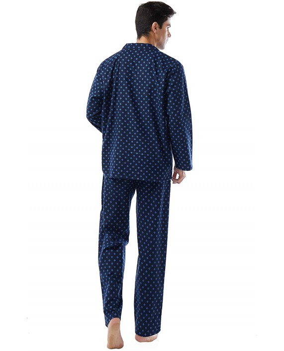 Mens Pajama Set Long Sleeve Blue Plaid Button-Down Top and Bottom Casual Sleepwear with Pocket at Men’s Clothing store